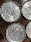 Vintage Coasters - Set Of 5 Round Aluminum Metal Embossed Roses Midcent