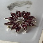 Vintage Red Enamel Poinsettia Brooch With Rhinestones     1 5    Holiday Pin