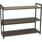 Wide 3 Shelf Open Storage Bookshelf Rustic Wood Metal Frame Adjustable Feet New