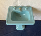 Antique 24x20 Ceramic Clair De Lune Blue Pedestal Bath Sink Standard 99-25e