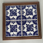 Vtg Mexico Blue White Wood Porcelain Tile Kitchen Counter Trivet Tray Mexico 10 