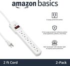 2-pack Surge Protector Power Strip 6-outlet 200j Protection 2ft Extension White