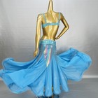 Belly Dance Costume Beaded Carnival Outfit Bra Belt Skirt Turquoise Dark Pink