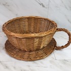 Large Rattan Wicker Teacup Shaped Basket planter   Cottagecore