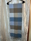 Cashmere Men s 100  Cashmere Plaid Scarf Blue Gray Beige Fringe Scotland