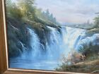 Magnificent Huge Vintage Eugene Kingman Waterfall Landscape Painting Oil Canvas