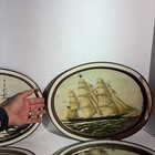 Vintage 4 Rustic Oval Tin Serving Trays Ships Steamboats Seascape Art Prints