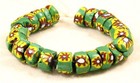 23 Old Venetian Glass Green With Flower Millefiori Slice African Trade Beads D2