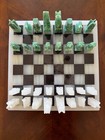Vintage 18lb Aztec Chess Set 14  green Onyx   White Alabaster Stone-4  King Xl      