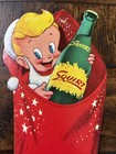 Vtg Squirt Soda Pop Die Cut Christmas Stocking Holiday Store Display Advertising