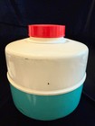 Vintage 1970   s Thermos Picnic Jug  Two Tone Teal  White W rare Red Caps Mcm