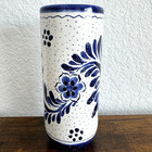 Cobalt Blue And White Painted Art Glass Vase Jar Artist Signed 7 