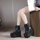 Women s Fashion Punk High Platform Wedge Heels Lace Up Ankle Boots Party Shoes