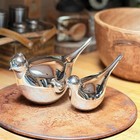 Vtg Blown Mercury Glass Bird Dove Silver Figurine Tabletop Hollow Pair Set Of 2