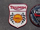 2 Cast Iron Triumph Motorcycle Signs Classic British   Shell