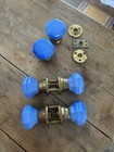 Antique Blue Glass And Brass Door Knobs Excellent Condition No Chips  No Cracks