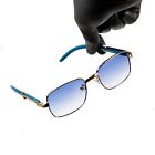 Vintage Woodgrain Gold Frame Sky Blue Tint Lens Men s Hip Hop Pilot Sunglasses