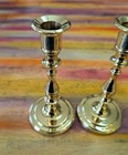    vtg Baldwin Brass Candlestick Holders Pair Of 2 Gold 7  Tall  3 3 4  Diameter 