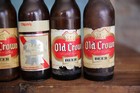 Vintage Old Crown   Pabst Empty Glass Beer Bottles Paper Labels Antique Bar
