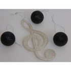 Christmas Ornaments Musical Note Clef Vintage 6  Lot Hanging Decoration Glitter
