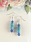 Silver Turquoise Royal Blue Crystal Dangle Earrings Handcrafted Artisan Jewelry