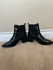 Black Croc-embossed Patent Block-heel Ankle Booties  Size 9 5
