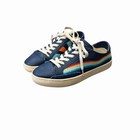 Soludos Women   s Blue Leather Sneakers Rainbow Stripe Lace Up Casual Shoes Size 9