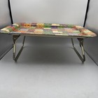 Vintage Metal Tv Dinner Lap Tray Folding Legs Patchwork 1970   s Hippie Boho