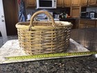 Vintage Mid-century Handmade Woven Wood Wicker Basket Large 12    X 6    Ear Handles