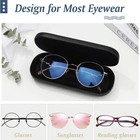 New Clam Shell Hard Eyeglasses Pu Glasses Case Black W microfiber Cleaning Cloth