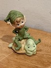 Lefton Pixie Elf 2 Figurines  Mushroom   Bird And Other Elf On Snail  Vtg 3   