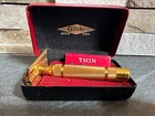 Vintage Gillette Gold Tone Safety Razor Red   Black Case 2 Blades Nice 