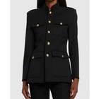 Women s Military Jacket Cotton Twill Black Officer Tailored Gold Button Field