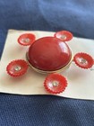 Vintage Red Molded Plastic Rhinestone Floral Brooch 1940s Style Statement Pin