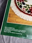 Bucilla Christmas Vtg Latch Hook Tree Skirt Kit 38  Round Holly Poinsettias