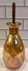 Vtg Gold Amber Glass Perfume Bottle Leaf Shaped Rubber Rimmed Stopper