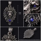 Lion Head 925 Sterling Silver Pendant Blue Gemstone Oxidized Men s Necklace