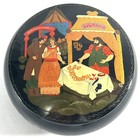Vintage Antique Russian Hand Painted Enamel Round Trinket Box 