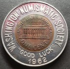 1962-d Encased Lincoln Cent Washington Numismatic Society Lucky Penny