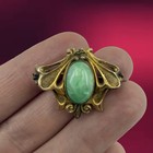 Antique Art Nouveau Signed Brooch Jade Glass Cabochon Watch Fob Pendant Pin 1 