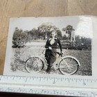 Vintage Photograph Snapshot Lady   Her Old Classic Bike 1930s  - A1