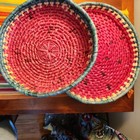 Watermelon Design Vintage Woven Rafia Baskets  Set Of 2 Mcm  Kitschy