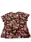 Sb Scrubs Womens Medical V-neck Short Sleeve Floral Scrub Top Brown Pink