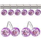 12 Pcs Bling Rhinestones Shower Curtain Hooks Bathroom Rolling Hooks Purple