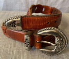 Vintage Brighton Brown Leather Belt Silver Metal Buckle Folded Loop Small 27-30 
