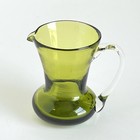 Vintage Hand Blown Olive Green Art Glass Pitcher Clear Applied Handle 3 5    Mcm