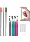 Portable Reusable Collapsible Foldable Retractable Straws Stainless Steel-3 Pack