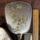 Vintage Gold Mirror Brush Comb Vanity Set Flowers Embossed Gold Silver 1940s