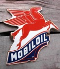 Vtg Porcelain Enamel Mobil Oil Pegasus Oil Can Rack Plate Sign