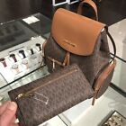 Michael Kors Jet Set Abbey Medium Cargo Backpack Mk Signature Brown Bag wallet